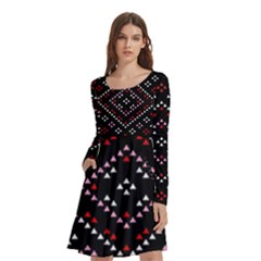 Pattern Abstract Design Art Long Sleeve Knee Length Skater Dress With Pockets by Ravend