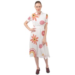 Seamless Pattern Flowers Rainbow Keyhole Neckline Chiffon Dress by Ravend