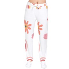 Seamless Pattern Flowers Rainbow Women Velvet Drawstring Pants by Ravend