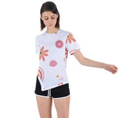 Seamless Pattern Flowers Rainbow Asymmetrical Short Sleeve Sports T-shirt by Ravend