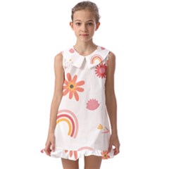 Seamless Pattern Flowers Rainbow Kids  Pilgrim Collar Ruffle Hem Dress by Ravend