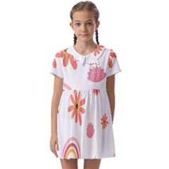 Seamless Pattern Flowers Rainbow Kids  Asymmetric Collar Dress by Ravend