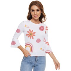 Seamless Pattern Flowers Rainbow Bell Sleeve Top