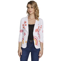 Seamless Pattern Flowers Rainbow Women s One-button 3/4 Sleeve Short Jacket by Ravend