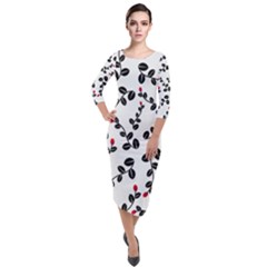 Pattern Flower Design Background Quarter Sleeve Midi Velour Bodycon Dress by Ravend