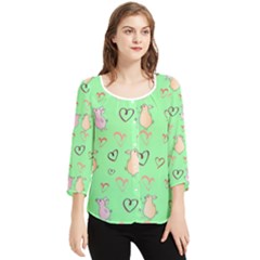 Pig Heart Digital Chiffon Quarter Sleeve Blouse by Ravend