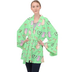 Pig Heart Digital Long Sleeve Velvet Kimono  by Ravend