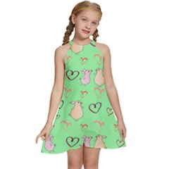 Pig Heart Digital Kids  Halter Collar Waist Tie Chiffon Dress by Ravend