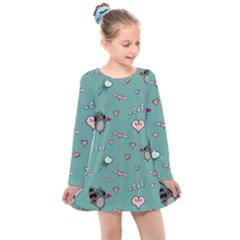 Raccoon Love Texture Seamless Kids  Long Sleeve Dress by Ravend