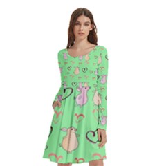 Pig Heart Digital Long Sleeve Knee Length Skater Dress With Pockets by Ravend