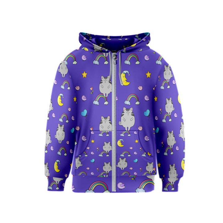 Cat Texture Pattern Seamless Rainbow Kids  Zipper Hoodie