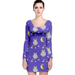 Cat Texture Pattern Seamless Rainbow Long Sleeve Velvet Bodycon Dress by Ravend