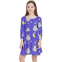 Cat Texture Pattern Seamless Rainbow Kids  Quarter Sleeve Skater Dress by Ravend