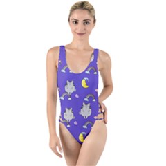 Cat Texture Pattern Seamless Rainbow High Leg Strappy Swimsuit by Ravend