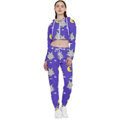 Cat Texture Pattern Seamless Rainbow Cropped Zip Up Lounge Set by Ravend