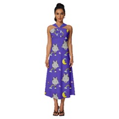 Cat Texture Pattern Seamless Rainbow Sleeveless Cross Front Cocktail Midi Chiffon Dress by Ravend