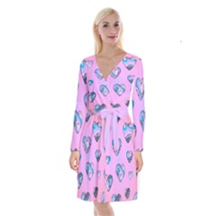 Hearts Pattern Love Background Long Sleeve Velvet Front Wrap Dress by Ravend