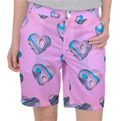 Hearts Pattern Love Background Women s Pocket Shorts by Ravend