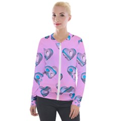 Hearts Pattern Love Background Velvet Zip Up Jacket by Ravend