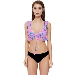 Hearts Pattern Love Background Low Cut Ruffle Edge Bikini Top by Ravend