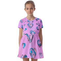 Hearts Pattern Love Background Kids  Short Sleeve Pinafore Style Dress by Ravend