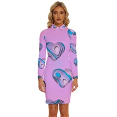 Hearts Pattern Love Background Long Sleeve Shirt Collar Bodycon Dress