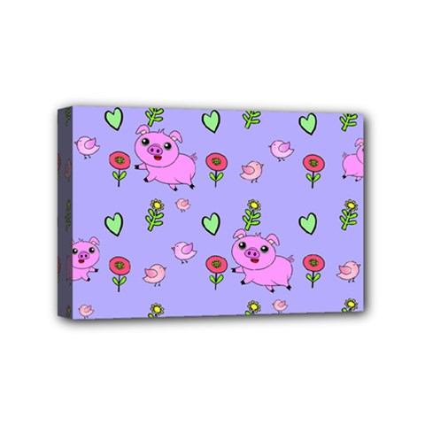 Flower Pink Pig Piggy Seamless Mini Canvas 6  X 4  (stretched) by Ravend