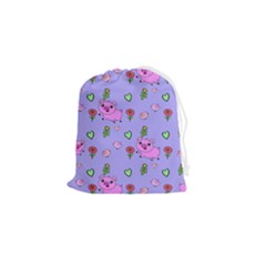 Flower Pink Pig Piggy Seamless Drawstring Pouch (small) by Ravend