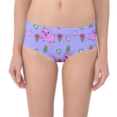 Flower Pink Pig Piggy Seamless Mid-waist Bikini Bottoms by Ravend