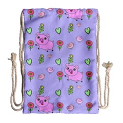 Flower Pink Pig Piggy Seamless Drawstring Bag (large) by Ravend