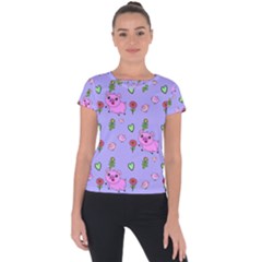 Flower Pink Pig Piggy Seamless Short Sleeve Sports Top  by Ravend