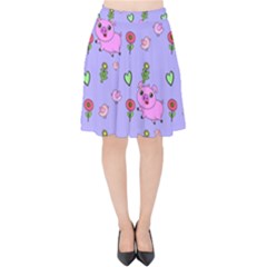 Flower Pink Pig Piggy Seamless Velvet High Waist Skirt by Ravend