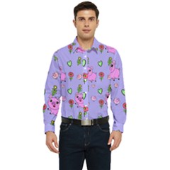 Flower Pink Pig Piggy Seamless Men s Long Sleeve  Shirt by Ravend