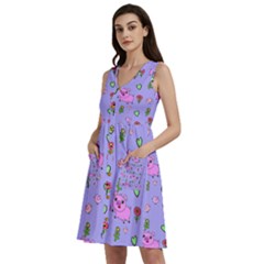 Flower Pink Pig Piggy Seamless Sleeveless Dress With Pocket by Ravend