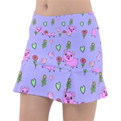 Flower Pink Pig Piggy Seamless Classic Tennis Skirt by Ravend