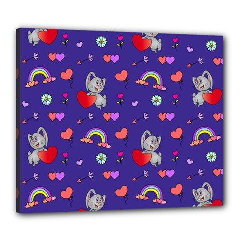 Rabbit Hearts Texture Seamless Pattern Canvas 24  X 20  (stretched) by Ravend