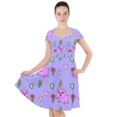 Flower Pink Pig Piggy Seamless Cap Sleeve Midi Dress by Ravend