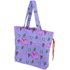 Flower Pink Pig Piggy Seamless Drawstring Tote Bag by Ravend