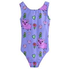 Flower Pink Pig Piggy Seamless Kids  Cut-out Back One Piece Swimsuit