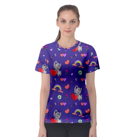 Rabbit Hearts Texture Seamless Pattern Women s Sport Mesh T-shirt by Ravend