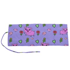 Flower Pink Pig Piggy Seamless Roll Up Canvas Pencil Holder (s) by Ravend