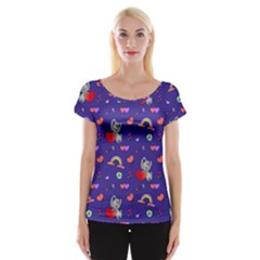 Rabbit Hearts Texture Seamless Pattern Cap Sleeve Top by Ravend