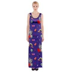 Rabbit Hearts Texture Seamless Pattern Thigh Split Maxi Dress