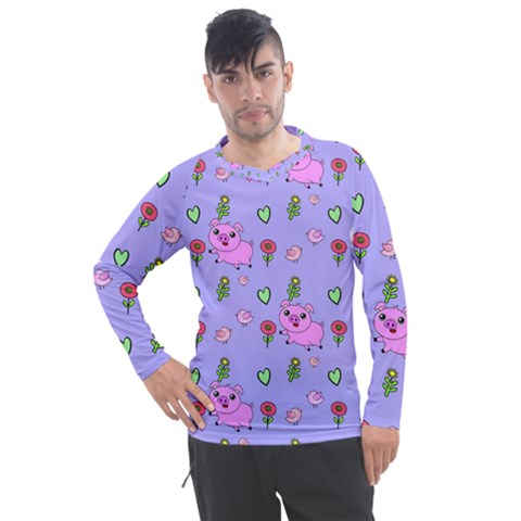 Flower Pink Pig Piggy Seamless Men s Pique Long Sleeve T-shirt by Ravend