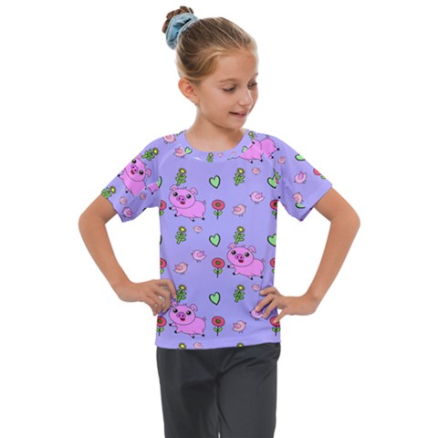 Flower Pink Pig Piggy Seamless Kids  Mesh Piece T-shirt by Ravend