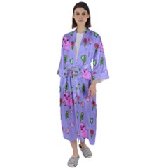 Flower Pink Pig Piggy Seamless Maxi Satin Kimono by Ravend