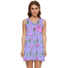 Flower Pink Pig Piggy Seamless Tiered Sleeveless Mini Dress by Ravend