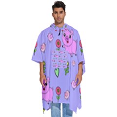 Flower Pink Pig Piggy Seamless Men s Hooded Rain Ponchos by Ravend