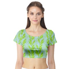 Background Leaves Branch Seamless Short Sleeve Crop Top by Ravend