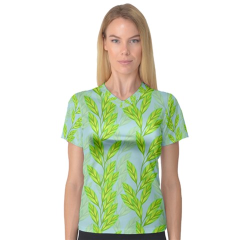 Background Leaves Branch Seamless V-neck Sport Mesh T-shirt by Ravend